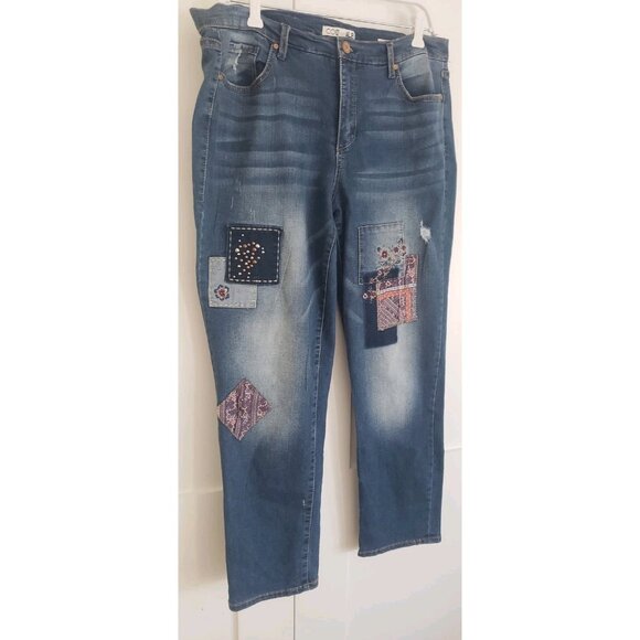 CODE BLEU GRACIE BESTIE JEAN APPLIQUE FRONT DENIM JEANS SZ 14 - Picture 2 of 7
